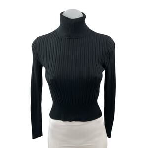 Zara Women's Black Ribbed Turtle Neck Long Sleeve Crop Sweatshirt Sweater Top L